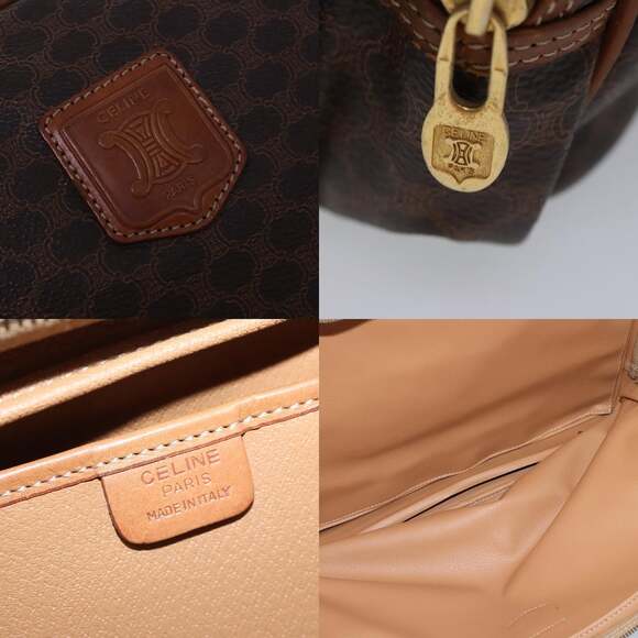 CELINE Macadam Canvas Hand Bag Pvc Leather Brown Gold - Picture 11 of 13